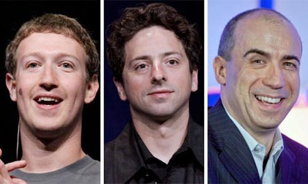 Mark Zuckerberg, Sergey Brin e Yuri Milner criaram o Prêmio Revelação na Fundação de Ciências da Vida para recompensar pesquisas que salvam vidas. Fotografia: Getty / Bloomberg