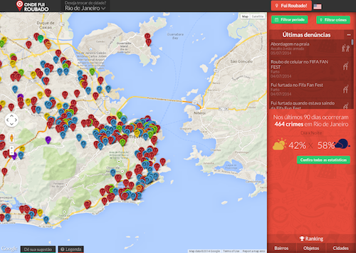 Mapa de ocorrências na cidade do Rio de Janeiro