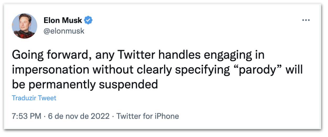Conta fake de Elon Musk ironizou Twitter Blue Reprodução/Twitter