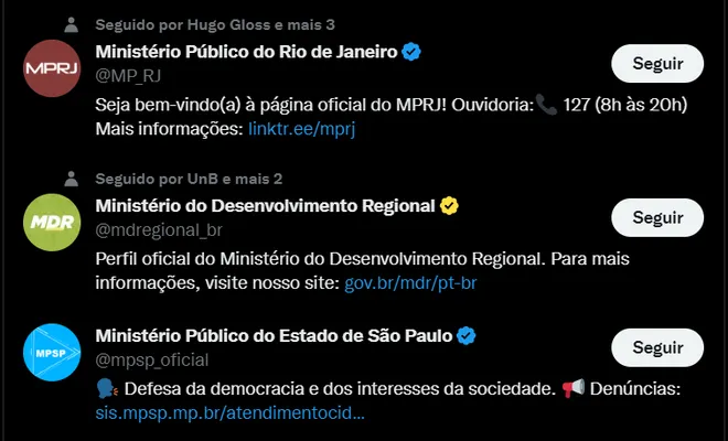 Por enquanto, alguns órgãos públicos estão com o selo amarelo e outros com o azul, em vez de usar o cinza prometido (Imagem: Reprodução/Twitter)